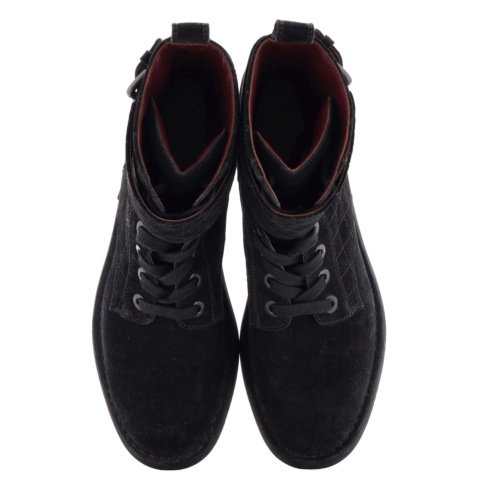 Women's Buckle Combat Boots Stitched Suede