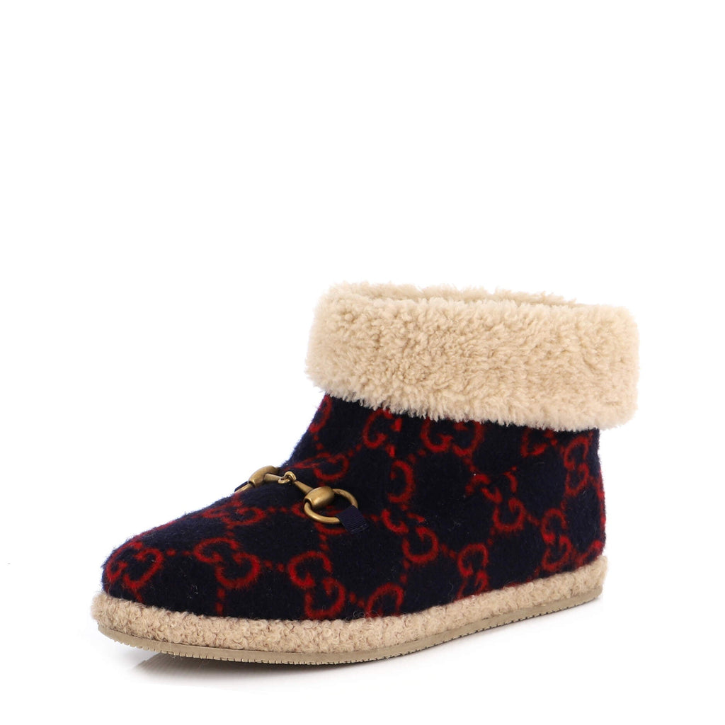 Women's Fria Horsebit Ankle Boots GG Wool and Shearling