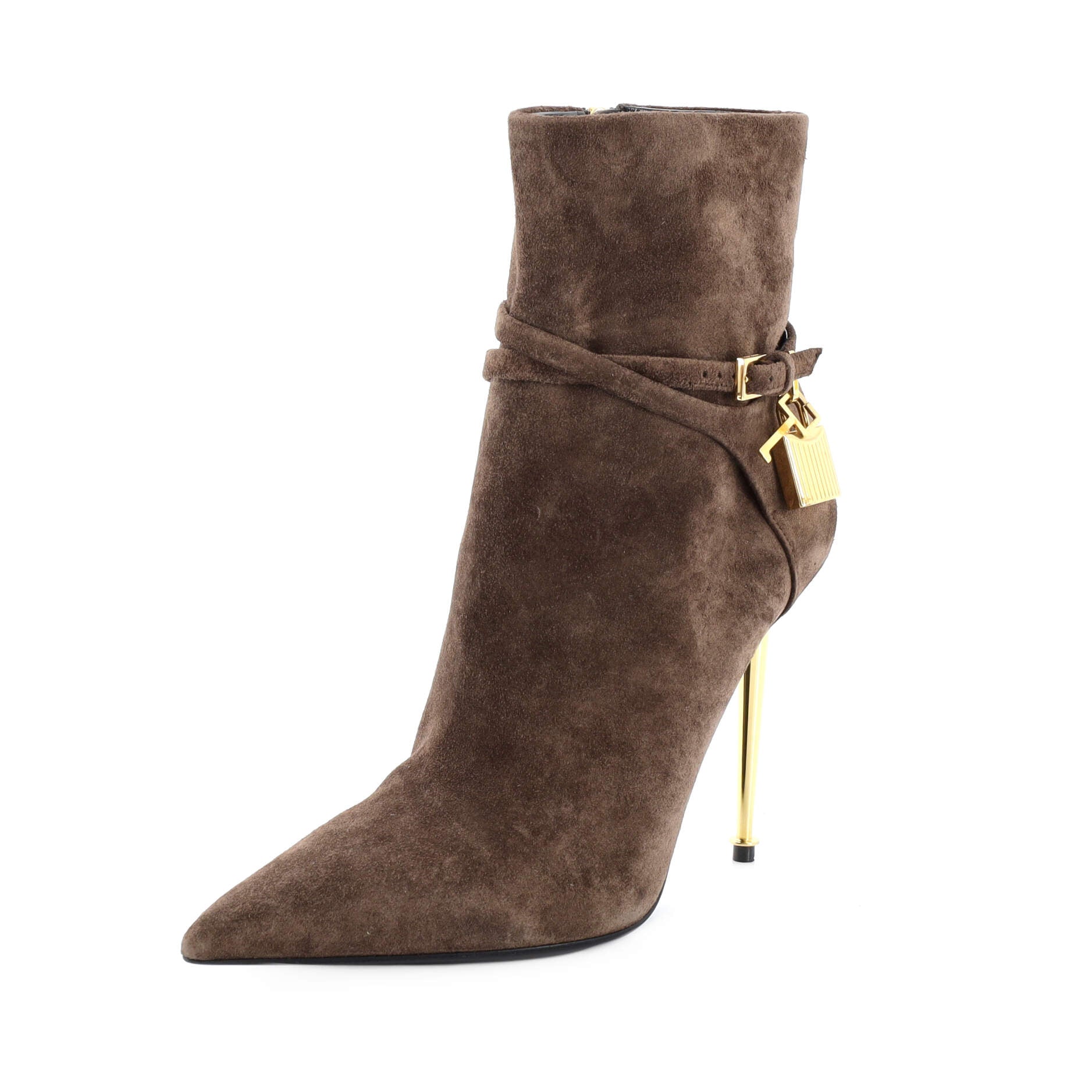 Women's Padlock Heeled Ankle Boots Suede