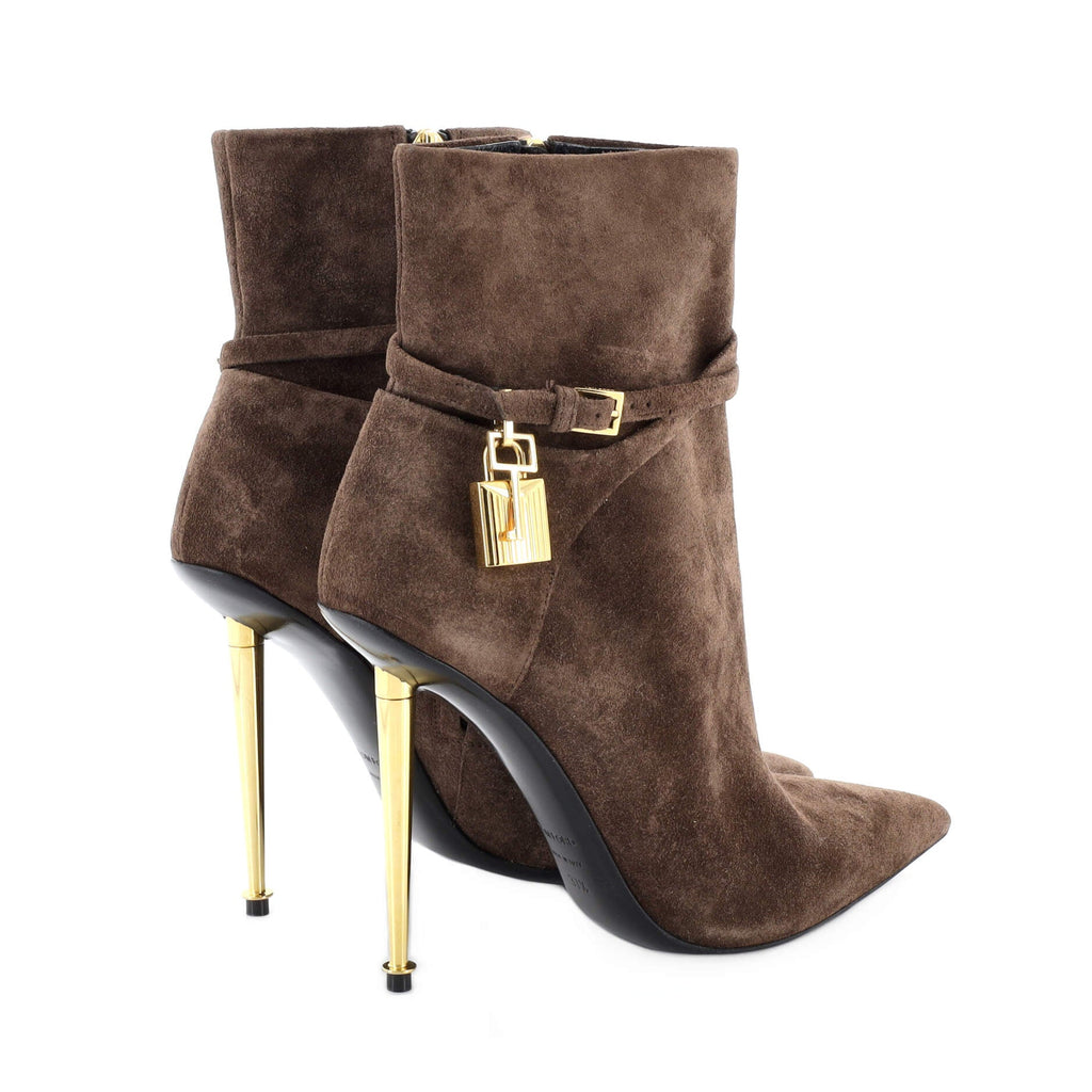 Women's Padlock Heeled Ankle Boots Suede