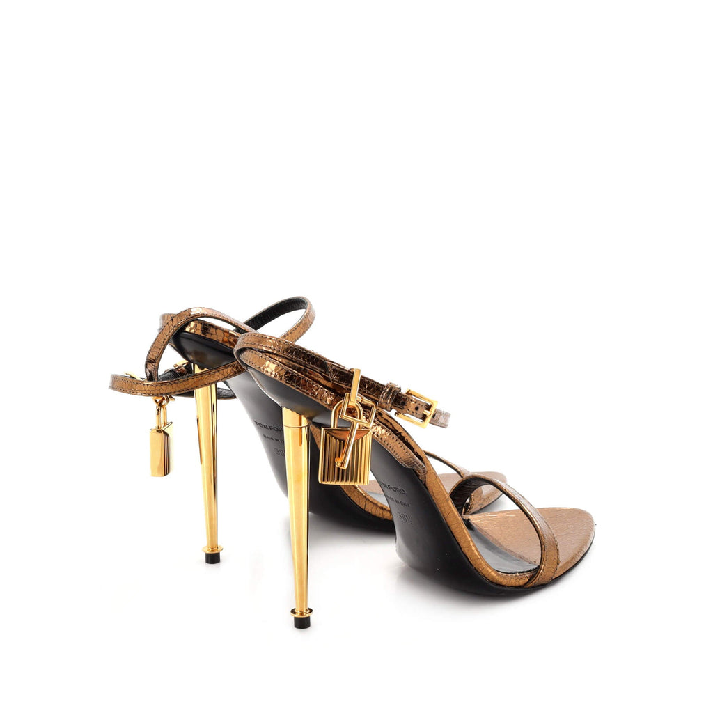 Women's Padlock Pointy Naked Heeled Sandals Leather 105