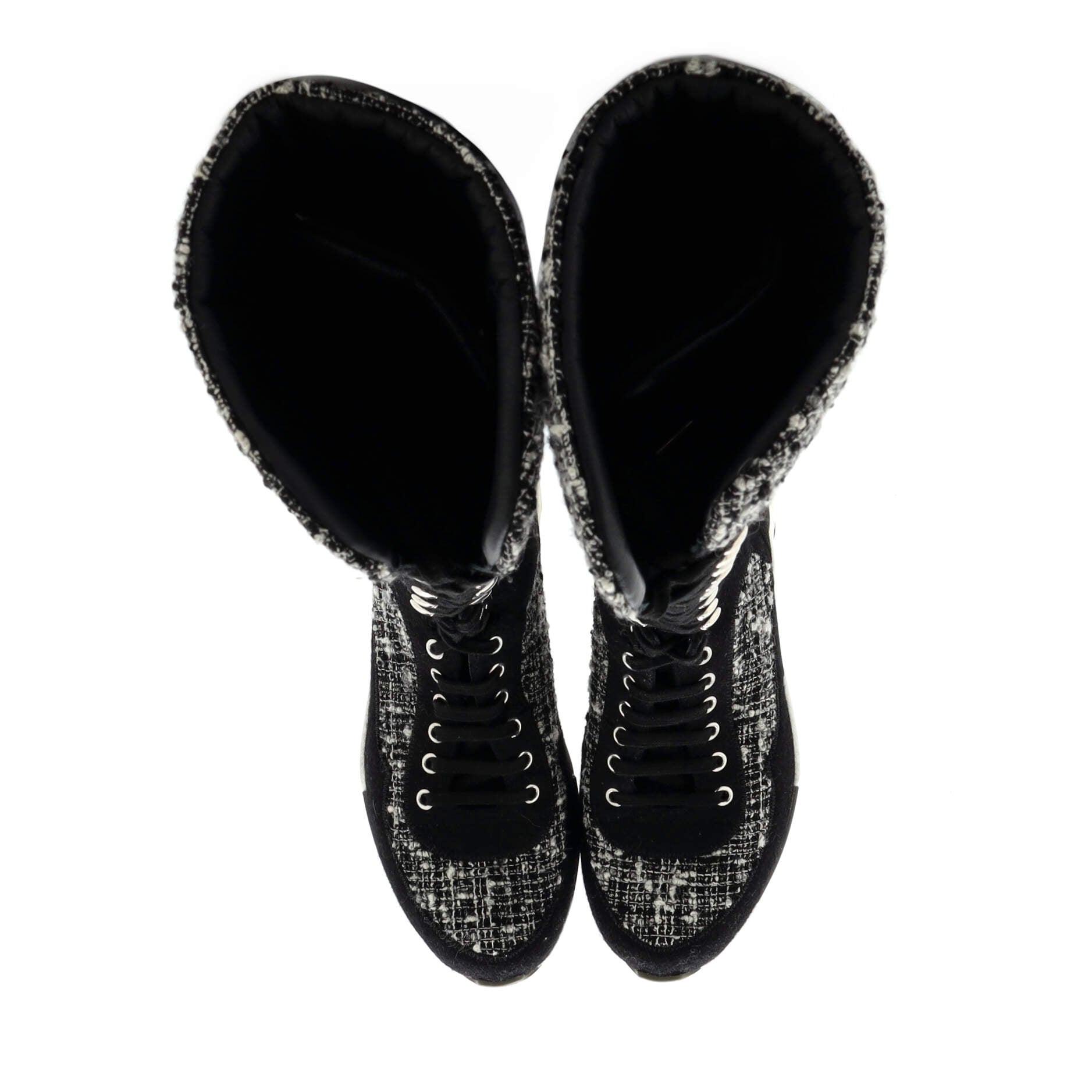 Women's Knee High Sneaker Boots Tweed with Leather