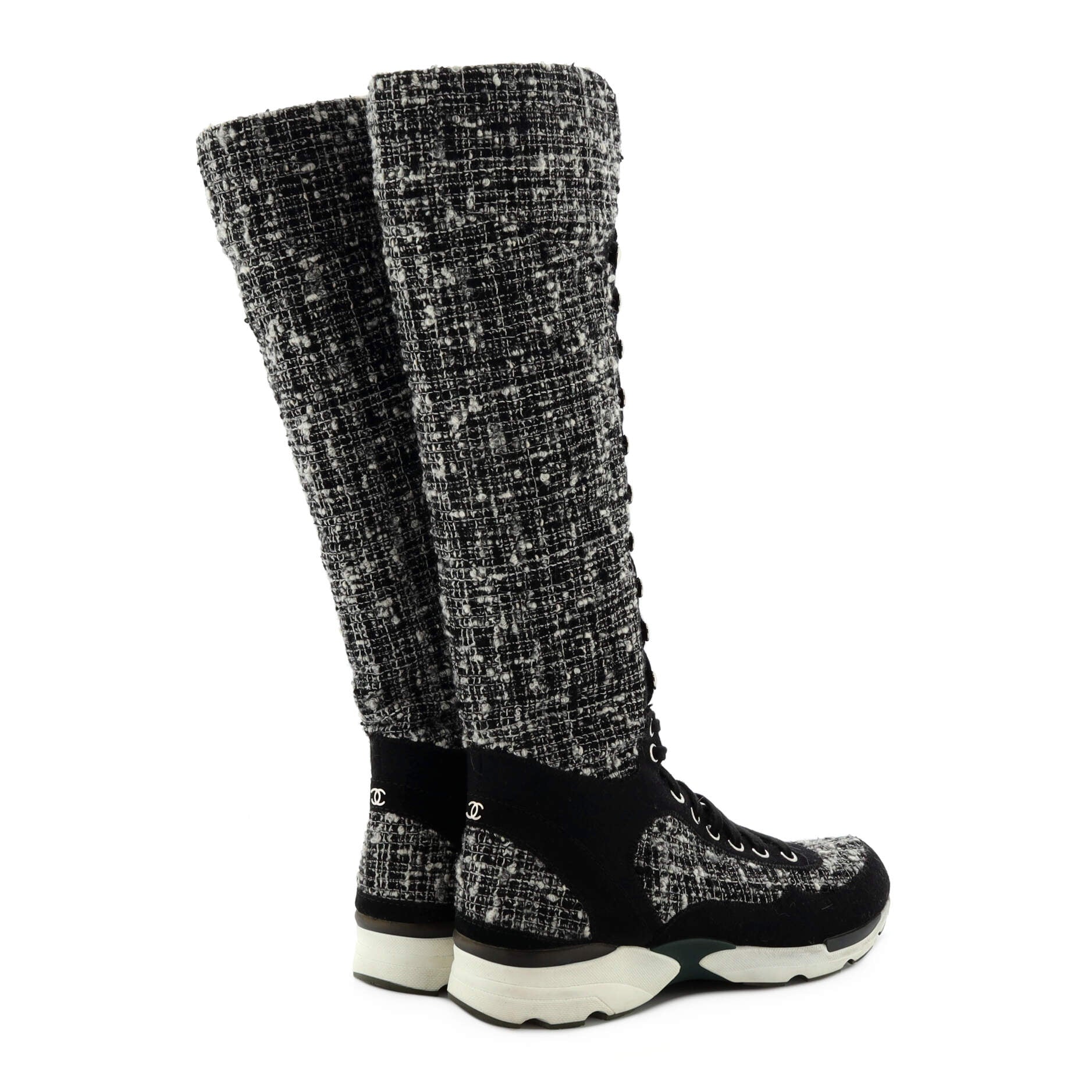 Women's Knee High Sneaker Boots Tweed with Leather