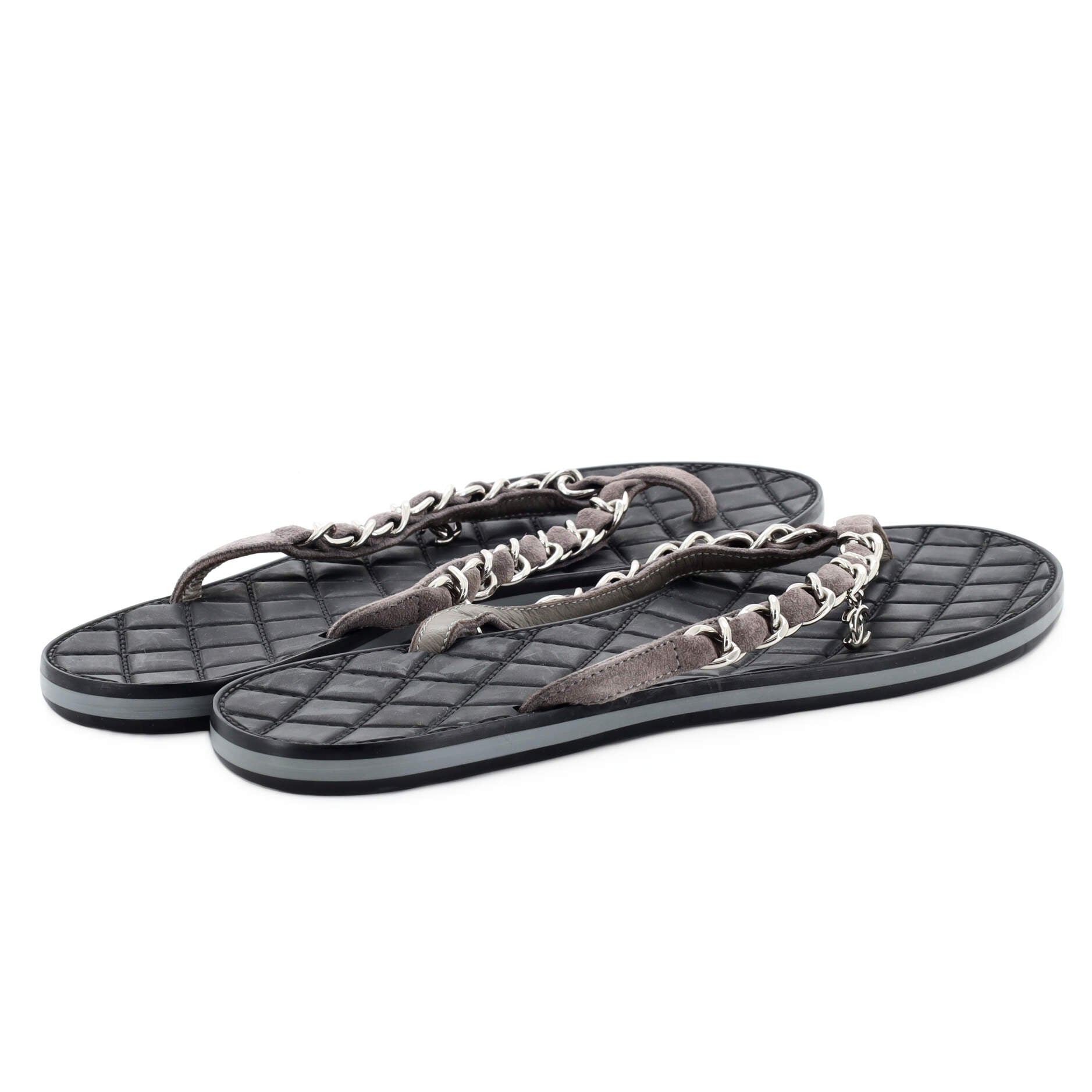 Women's CC Chain Flip Flop Sandals Suede