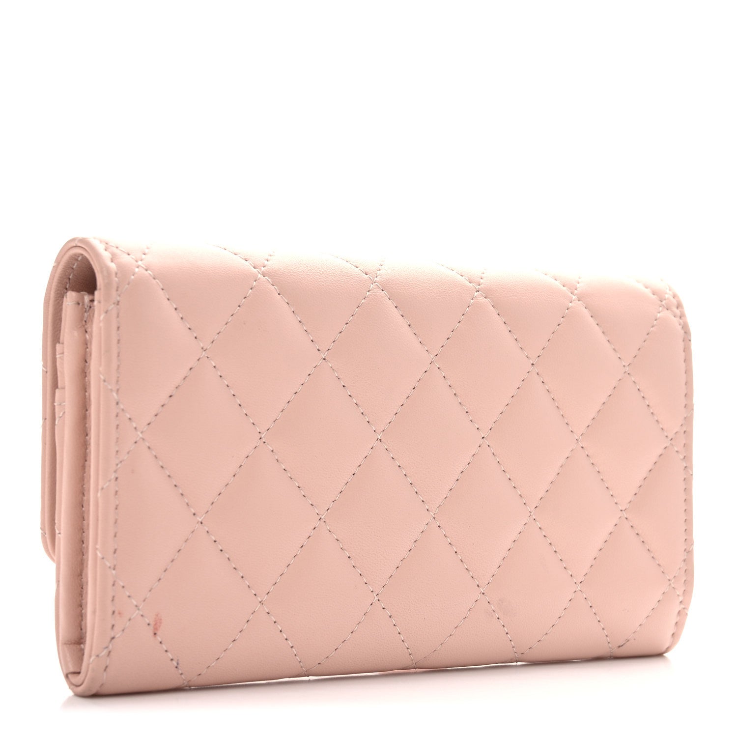 Calfskin Quilted Crystal CC Star Flap Wallet Light Pink