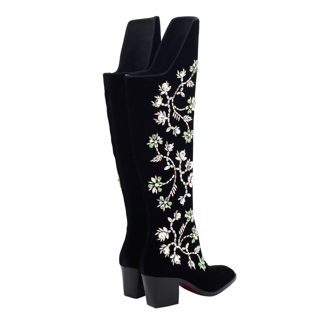 Women's Morgan Fleur Knee High Boots Velvet with Crystals