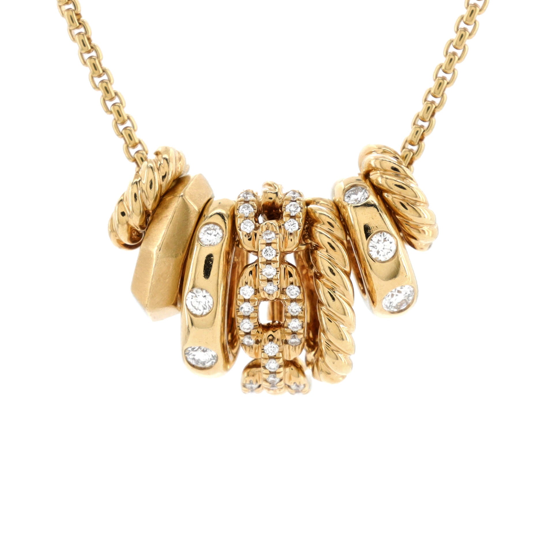 Stax Rondelle Pendant Necklace 18K Yellow Gold with Diamonds