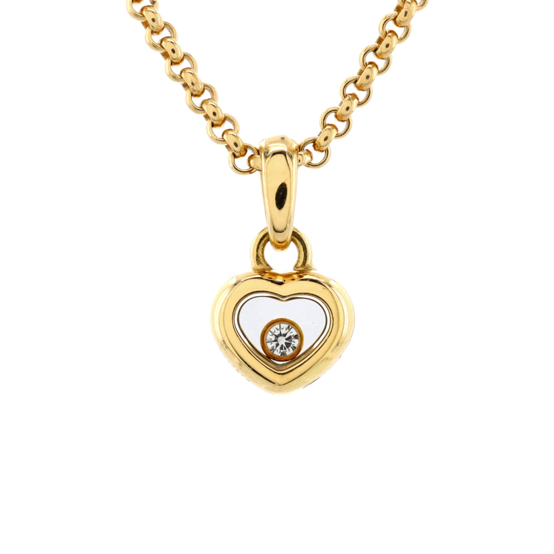 Happy Diamonds Heart Pendant Necklace 18K Yellow Gold with 1 Floating Diamond