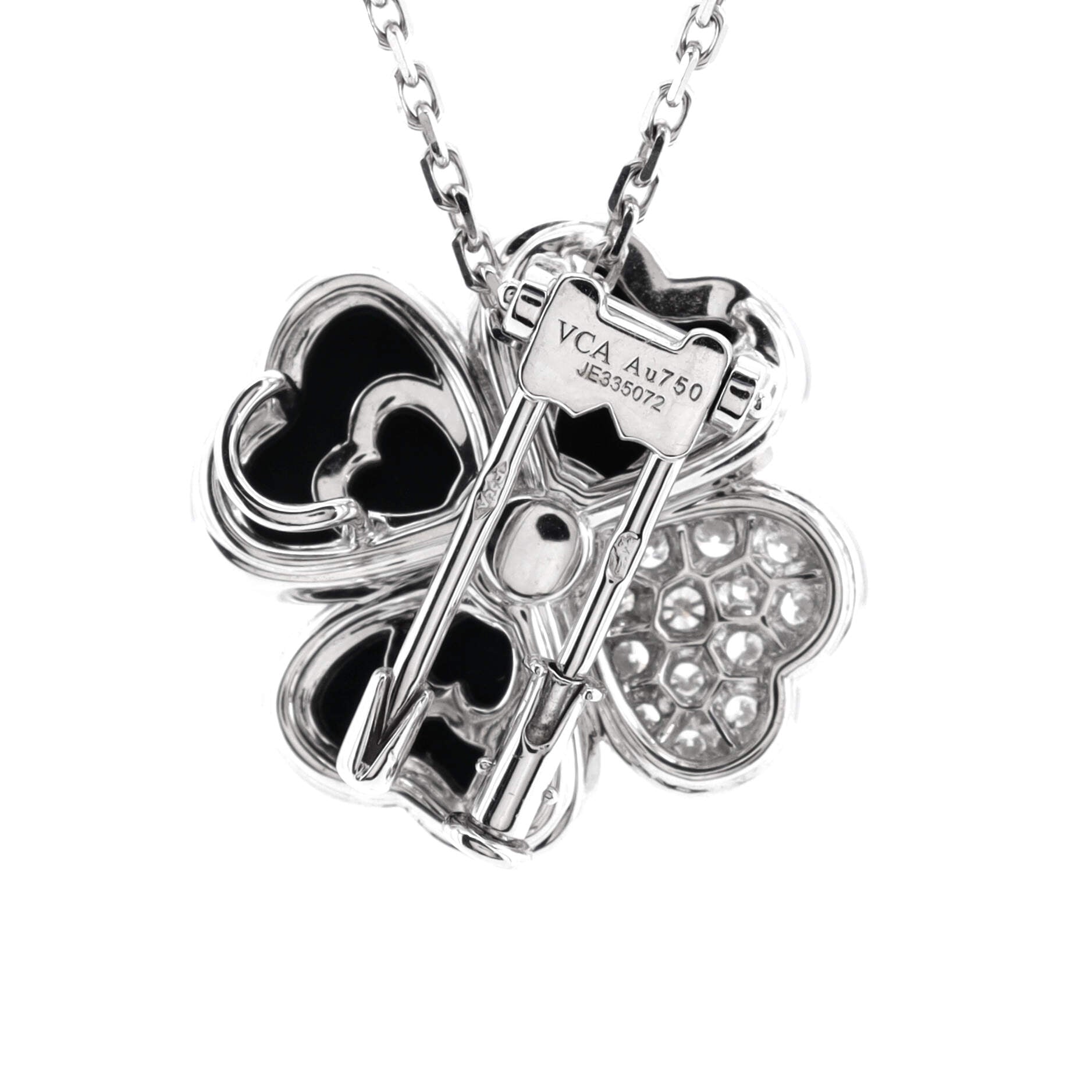 Cosmos Clip Pendant Necklace 18K White Gold with Onyx and Diamonds Medium