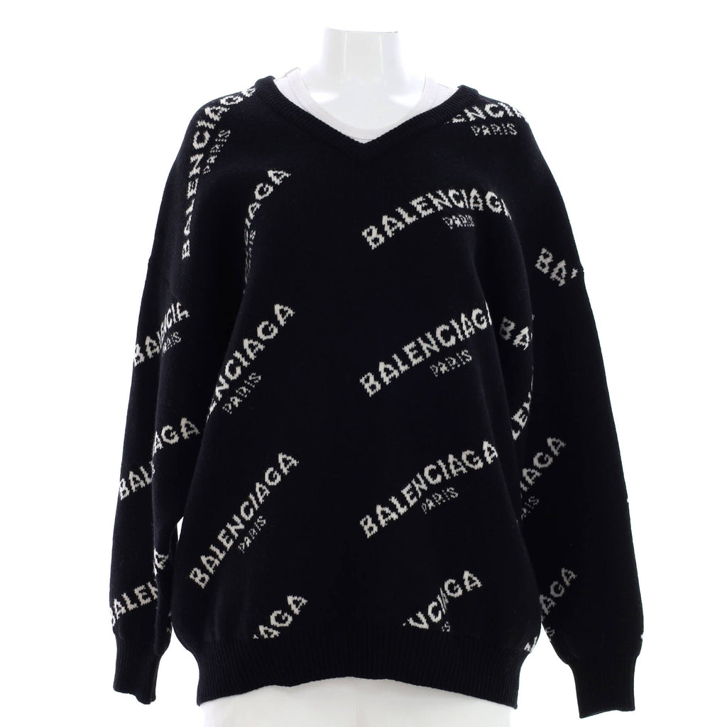Women's All Over Logo V-Neck Sweater Wool Blend