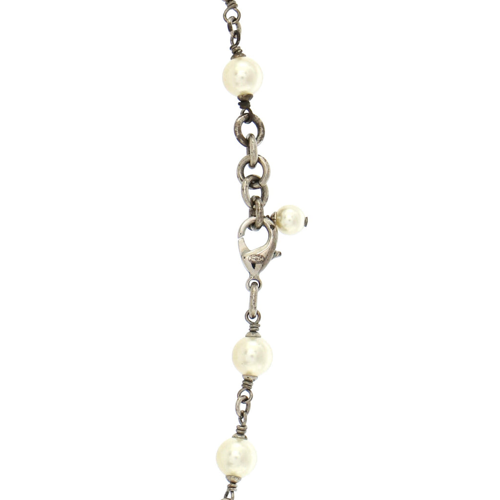 CC Station Long Necklace Metal with Faux Pearls and Crystals