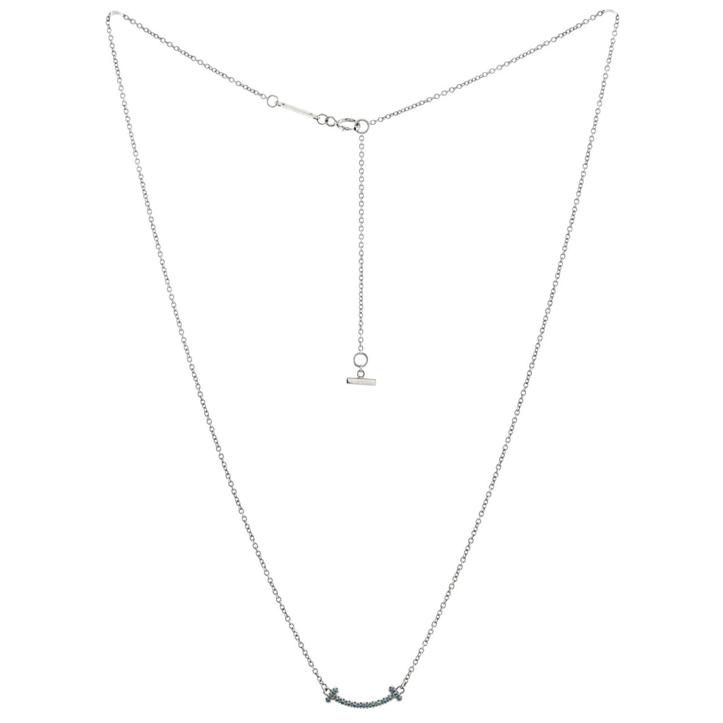 T Smile Pendant Necklace 18K White Gold with Blue Topaz Mini