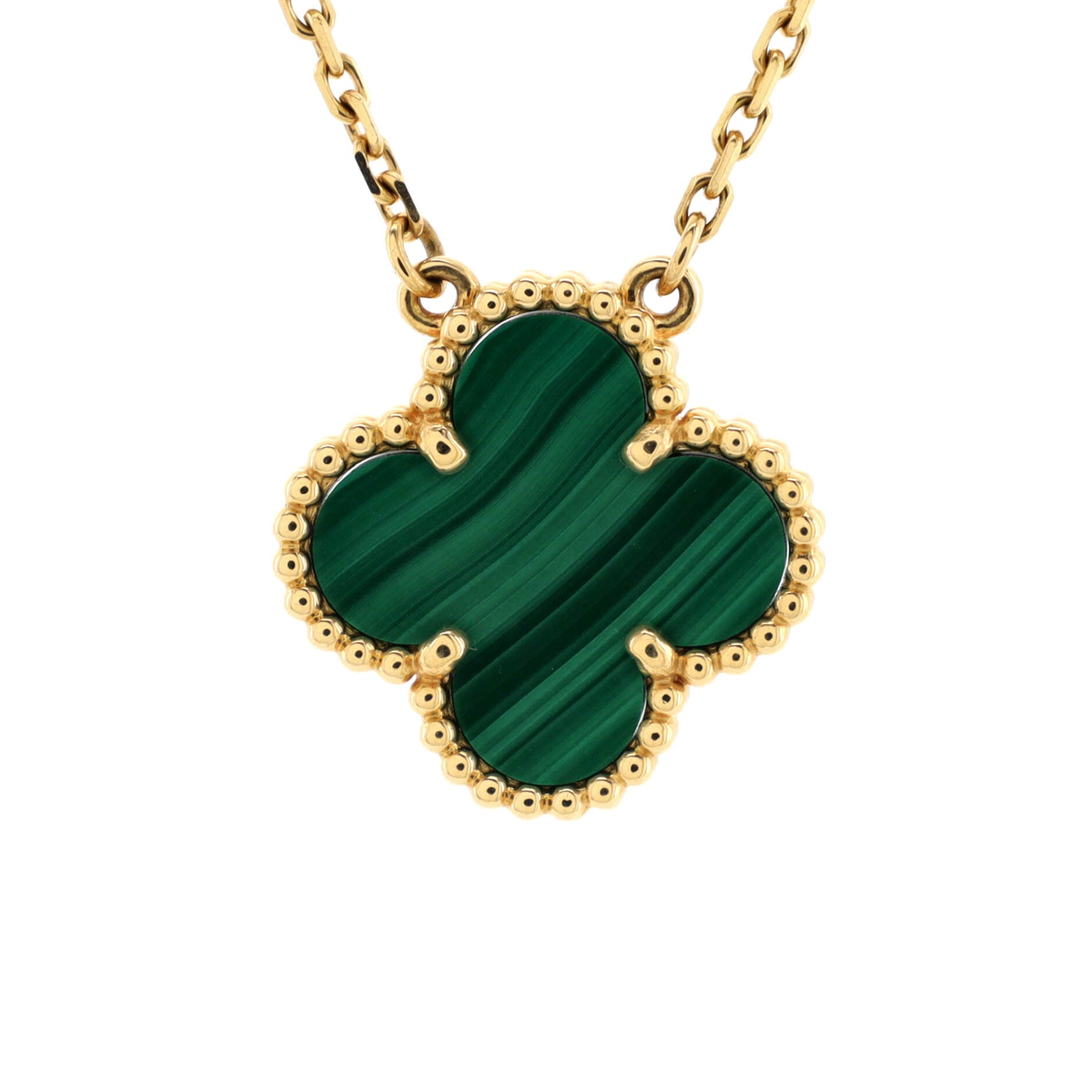 Vintage Alhambra Pendant Necklace 18K Yellow Gold and Malachite
