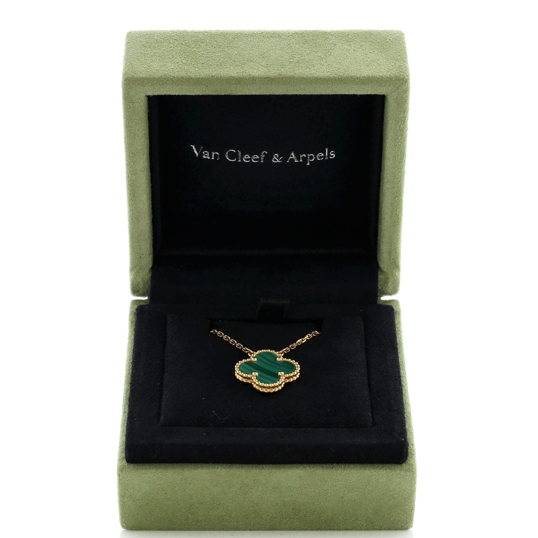 Vintage Alhambra Pendant Necklace 18K Yellow Gold and Malachite