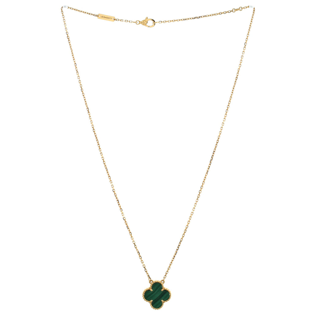 Vintage Alhambra Pendant Necklace 18K Yellow Gold and Malachite