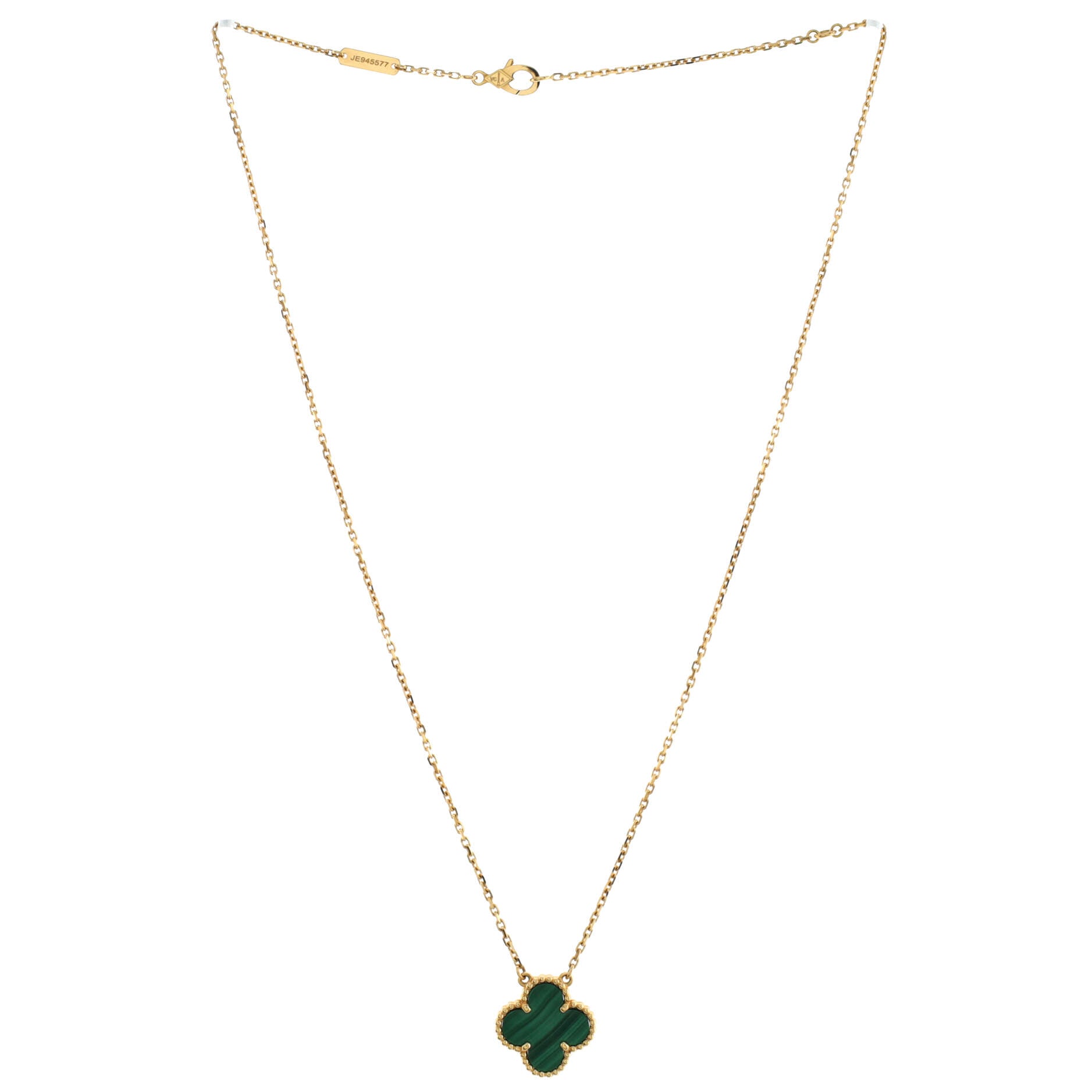 Vintage Alhambra Pendant Necklace 18K Yellow Gold and Malachite
