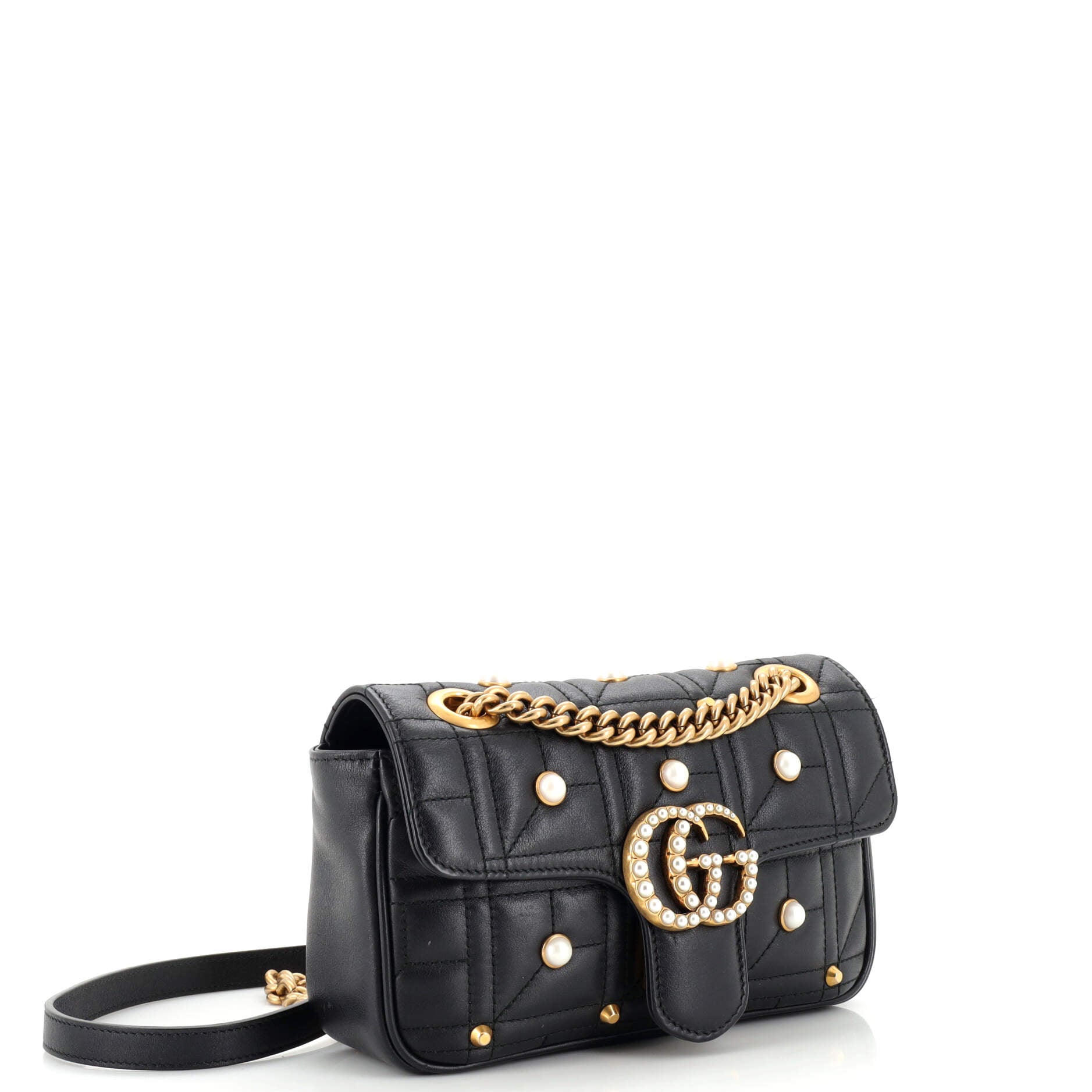 Pearly GG Marmont Flap Bag Embellished Matelasse Leather Mini