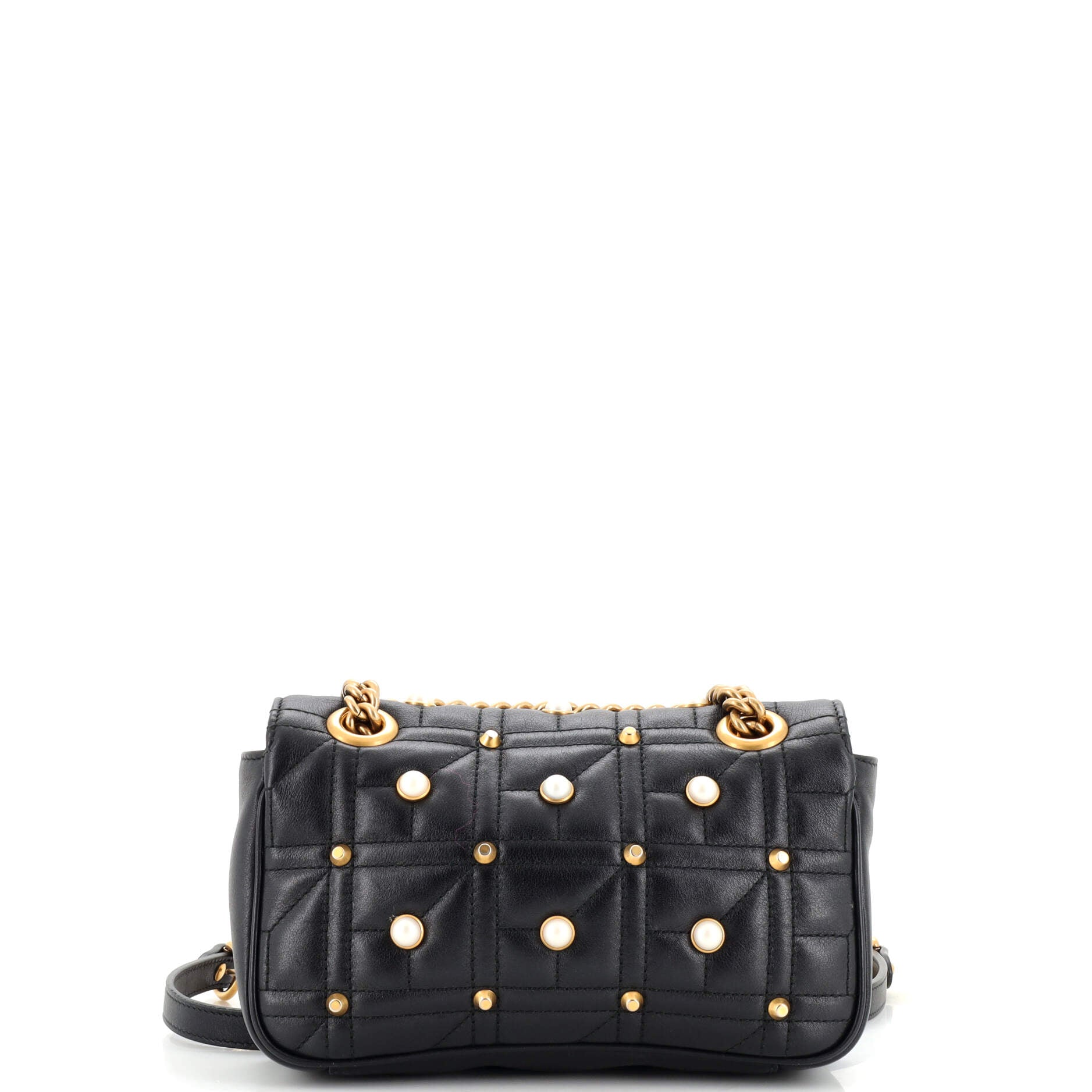 Pearly GG Marmont Flap Bag Embellished Matelasse Leather Mini