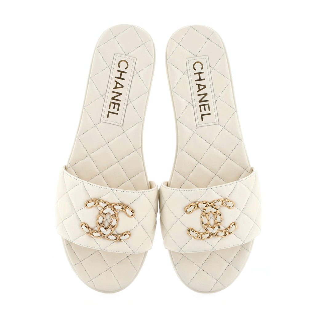Women's Chain CC Slide Sandals Quilted Leather
