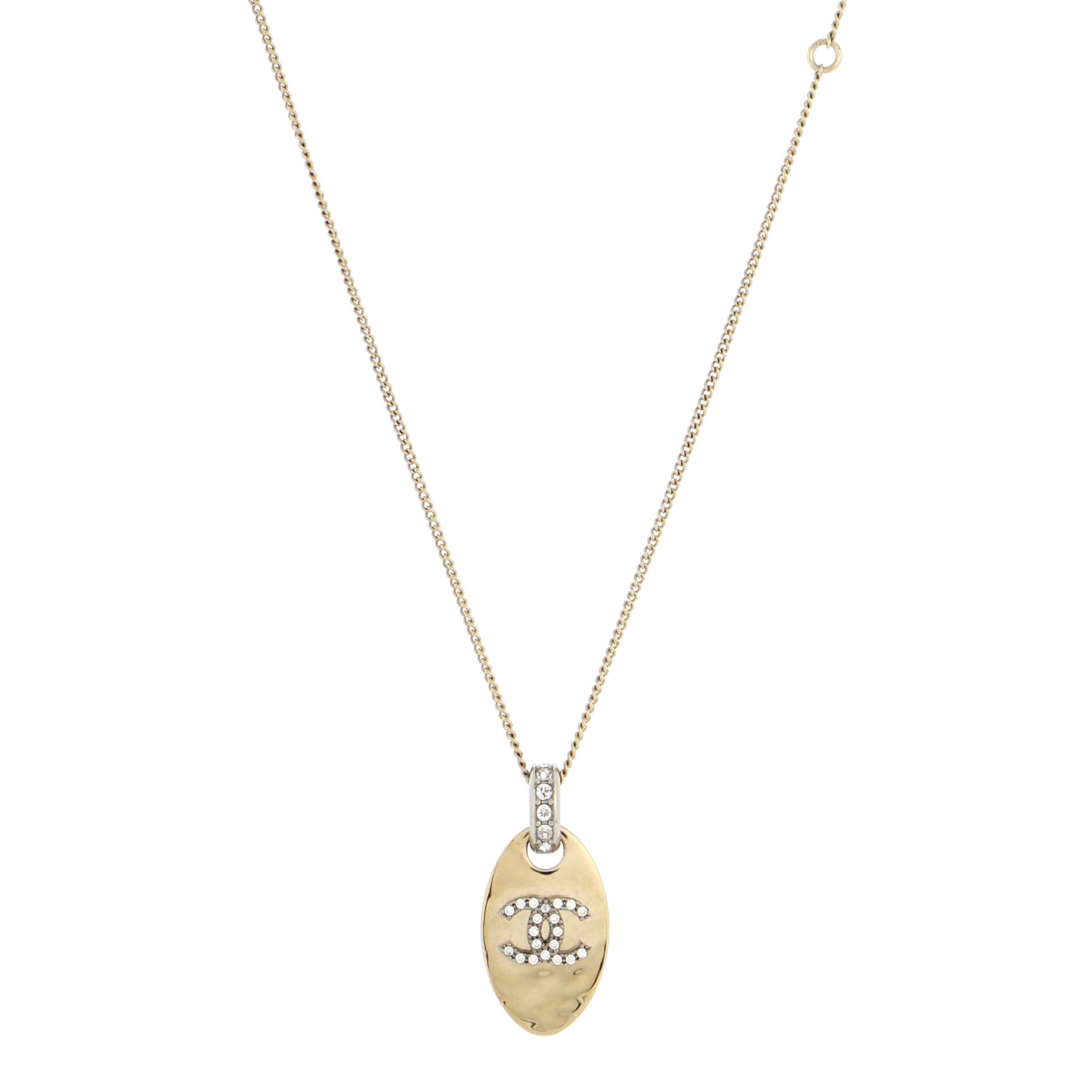 CC Dog Tag Pendant Necklace Metal with Crystals