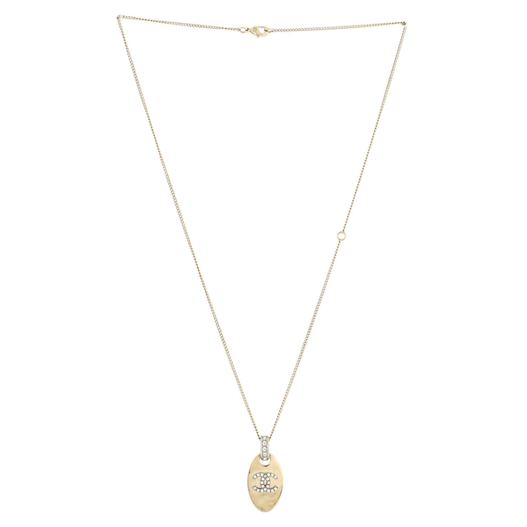 CC Dog Tag Pendant Necklace Metal with Crystals