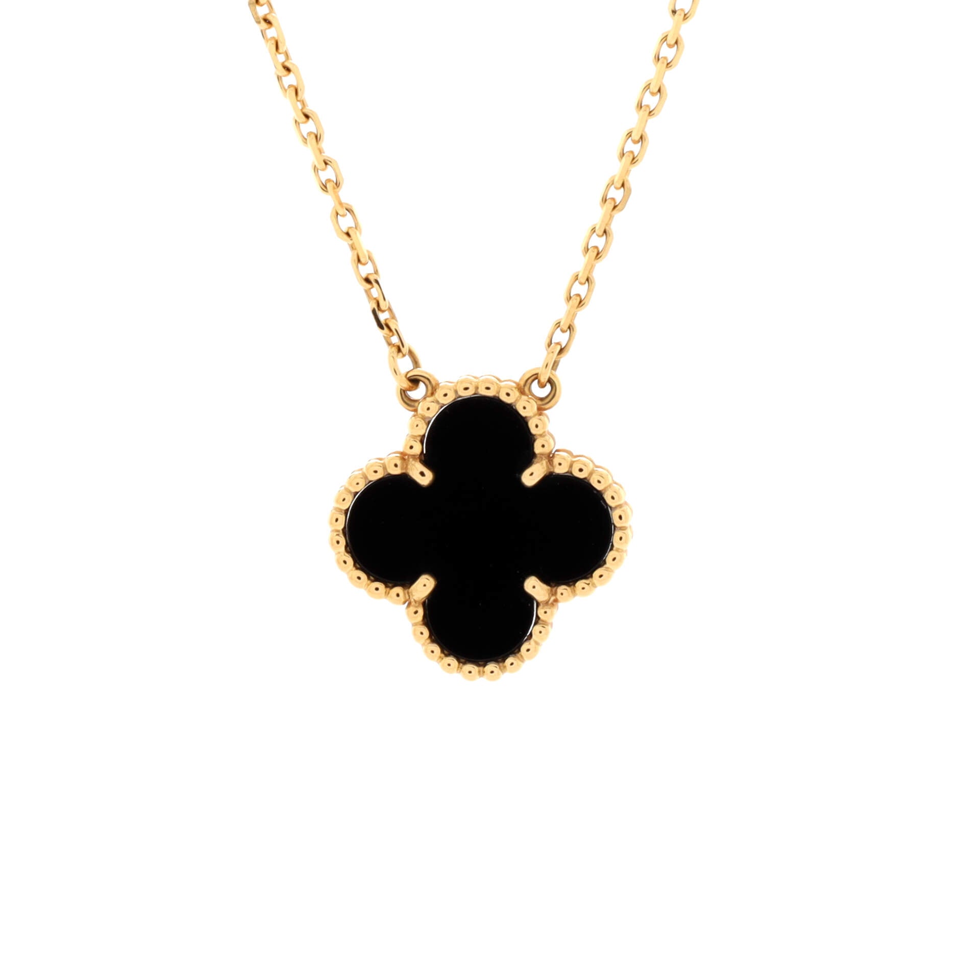 Vintage Alhambra Pendant Necklace 18K Yellow Gold and Onyx