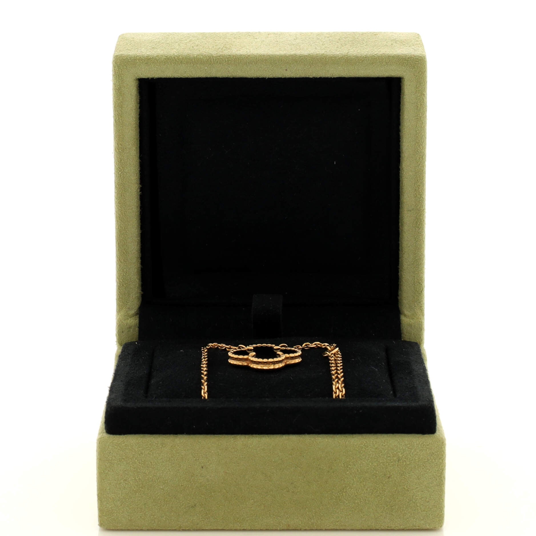 Vintage Alhambra Pendant Necklace 18K Yellow Gold and Onyx