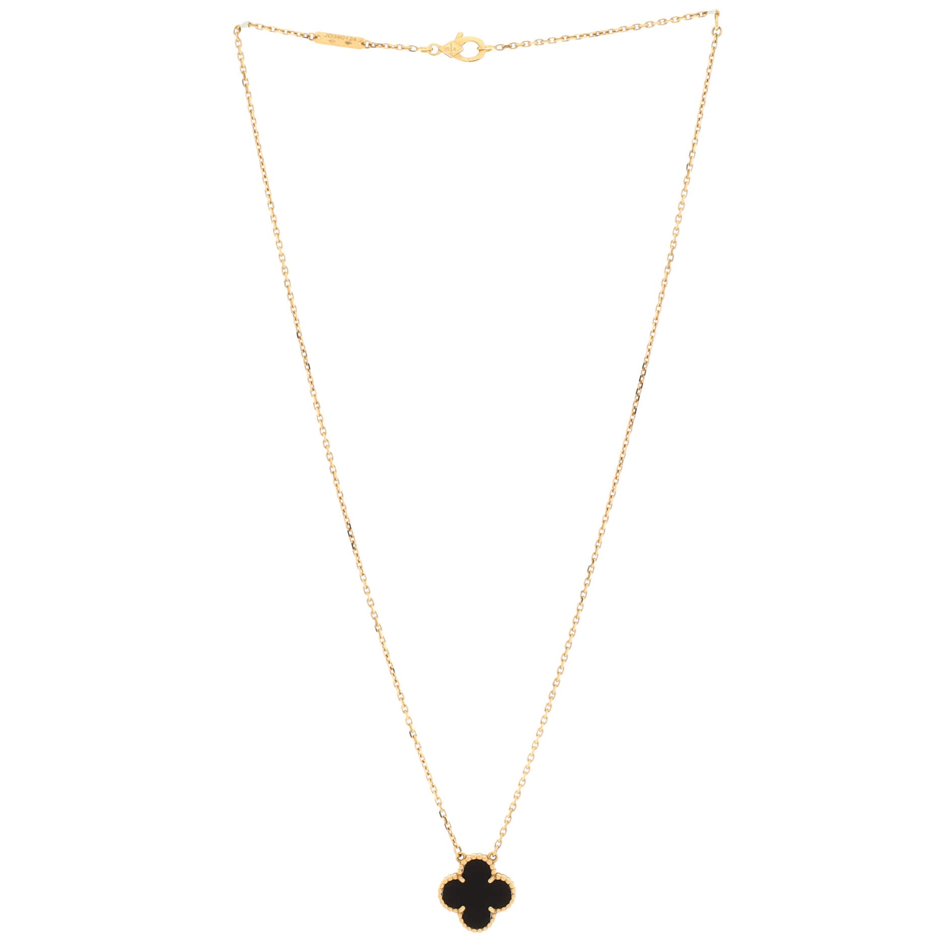 Vintage Alhambra Pendant Necklace 18K Yellow Gold and Onyx