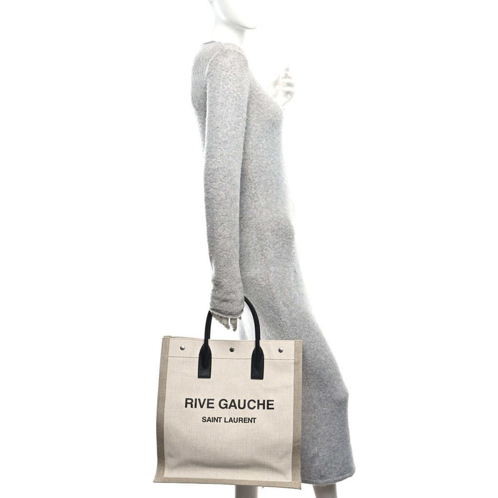 Linen Calfskin Rive Gauche North South Tote Optic White