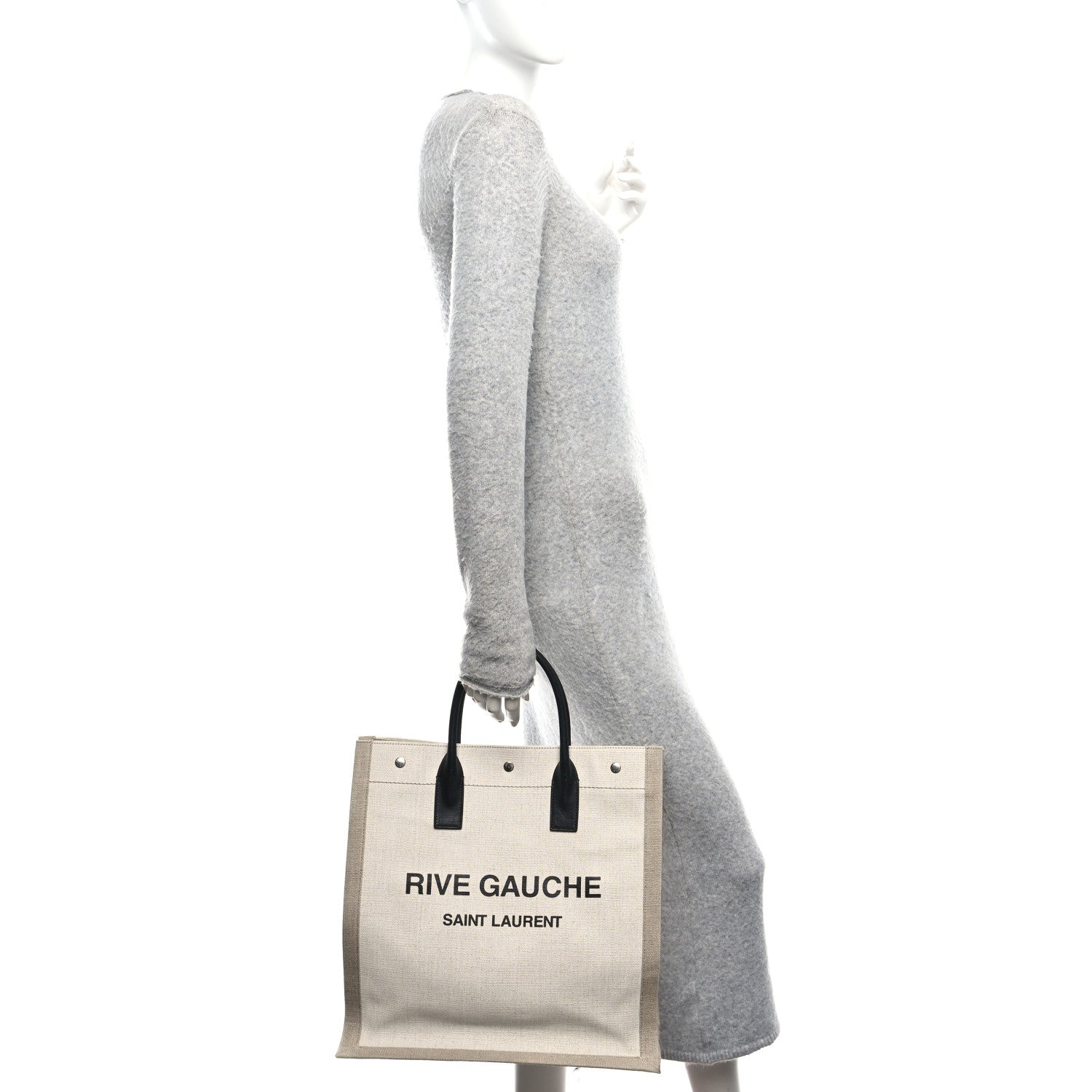 Linen Calfskin Rive Gauche North South Tote Optic White