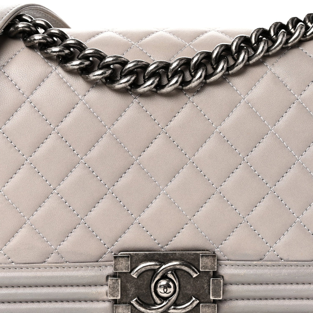 Lambskin Quilted Medium Boy Flap Grey