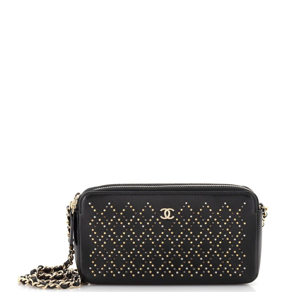Double Zip Clutch with Chain Studded Leather