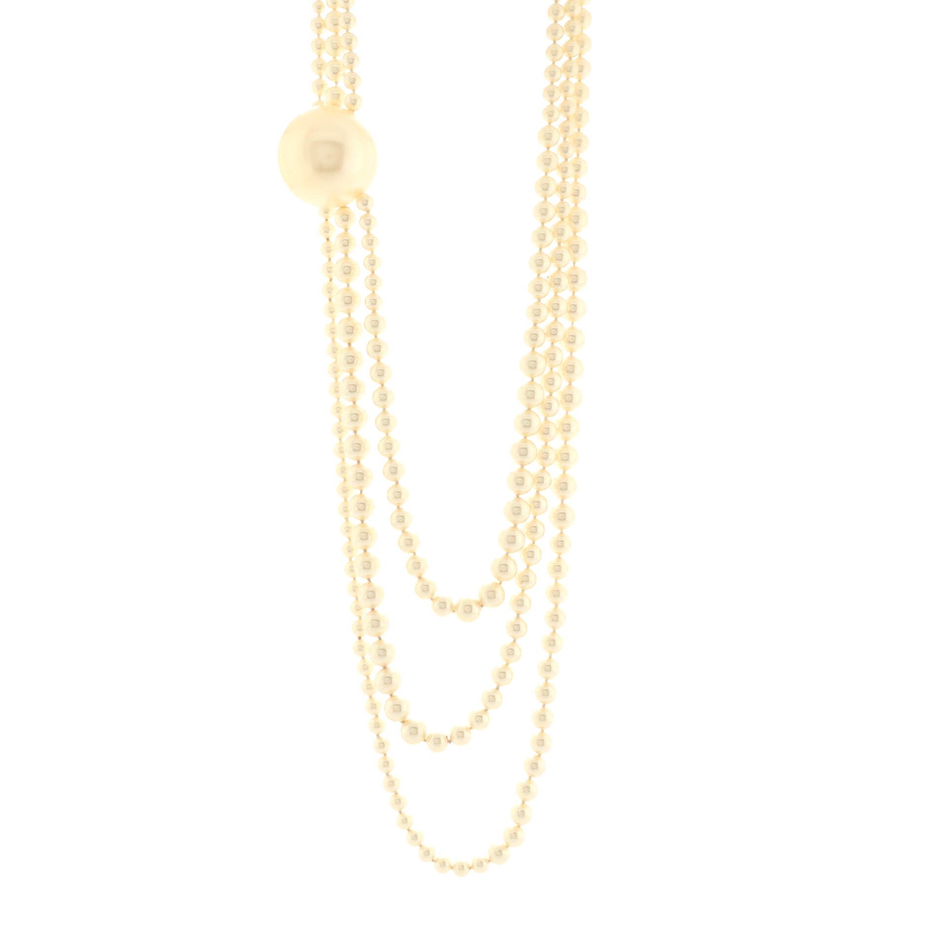 CC Orb Triple Strand Necklace Faux Pearls