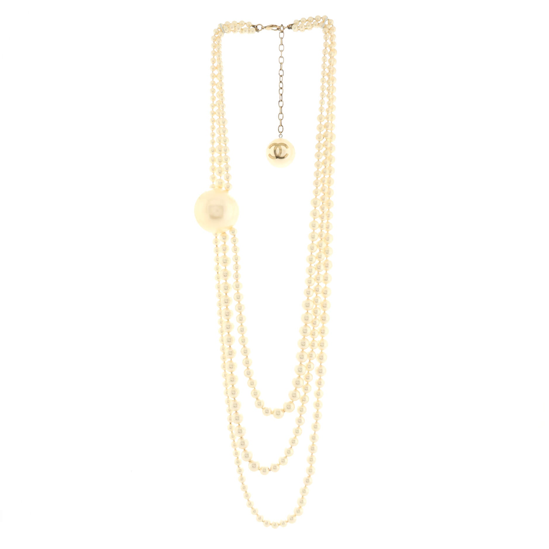 CC Orb Triple Strand Necklace Faux Pearls