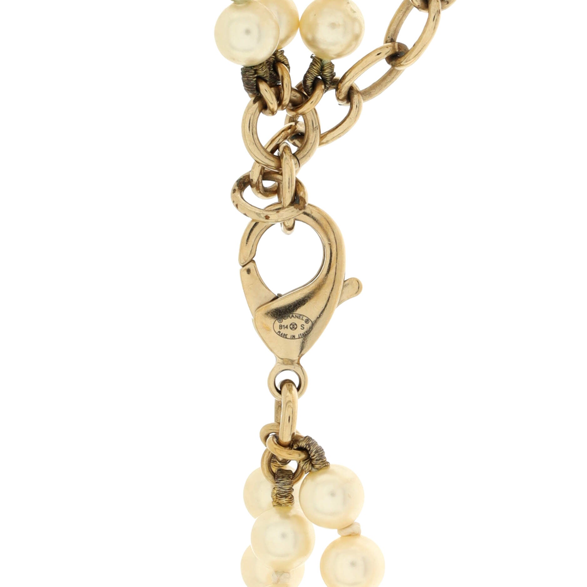 CC Orb Triple Strand Necklace Faux Pearls