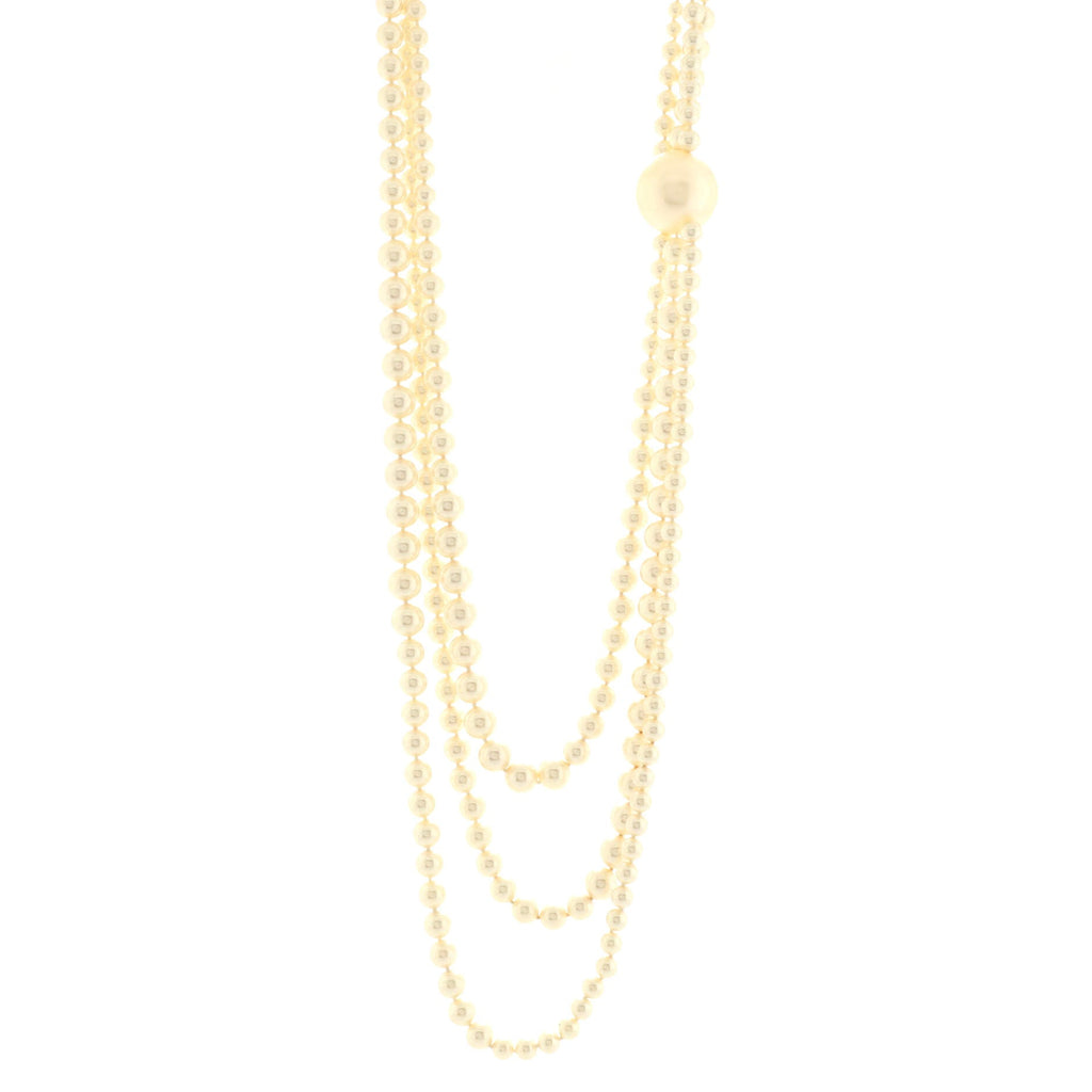 CC Orb Triple Strand Necklace Faux Pearls