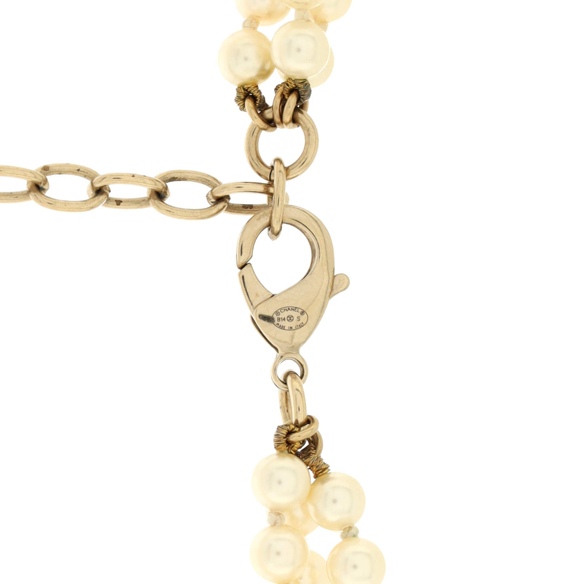 CC Orb Triple Strand Necklace Faux Pearls
