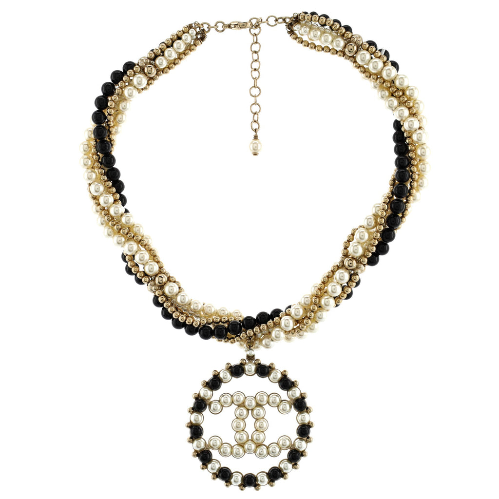 Twisted Multi Strand CC Pendant Necklace Metal with Faux Pearls and Beads