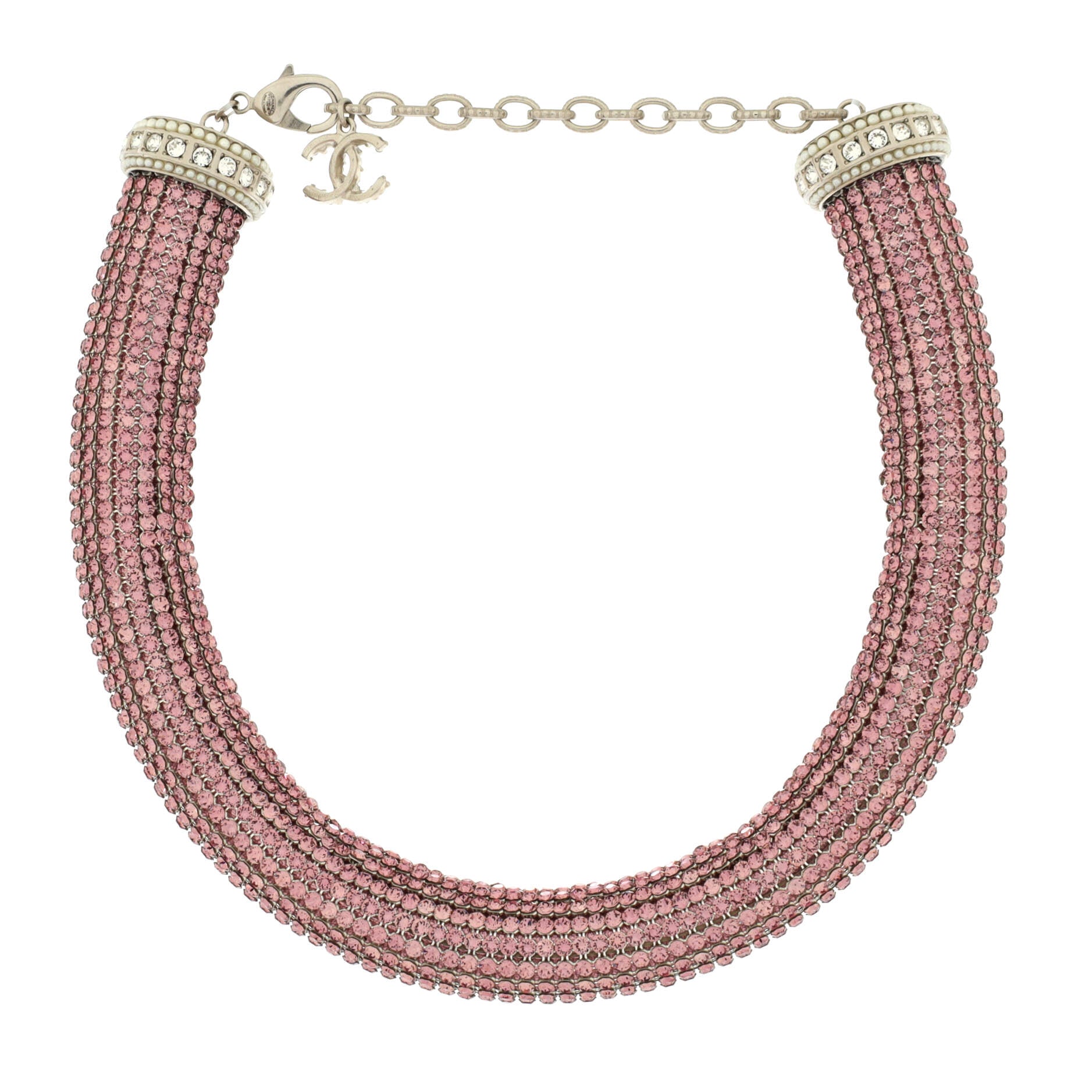 CC Choker Necklace Metal with Crystals and Faux Pearls