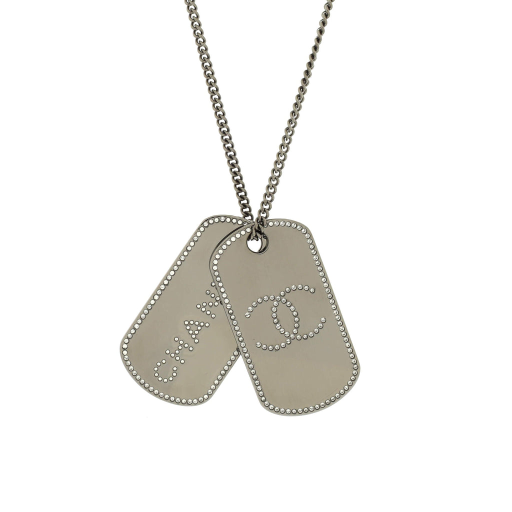 CC Dog Tag Charm Pendant Necklace Metal with Crystals