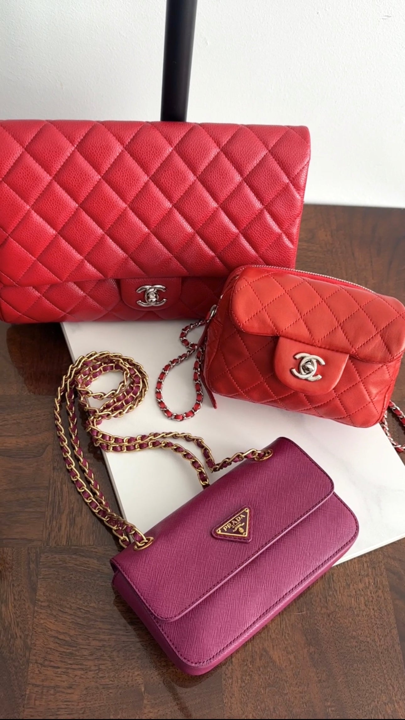 Prada Magenta Saffiano Leather Mini Chain Crossbody Bag