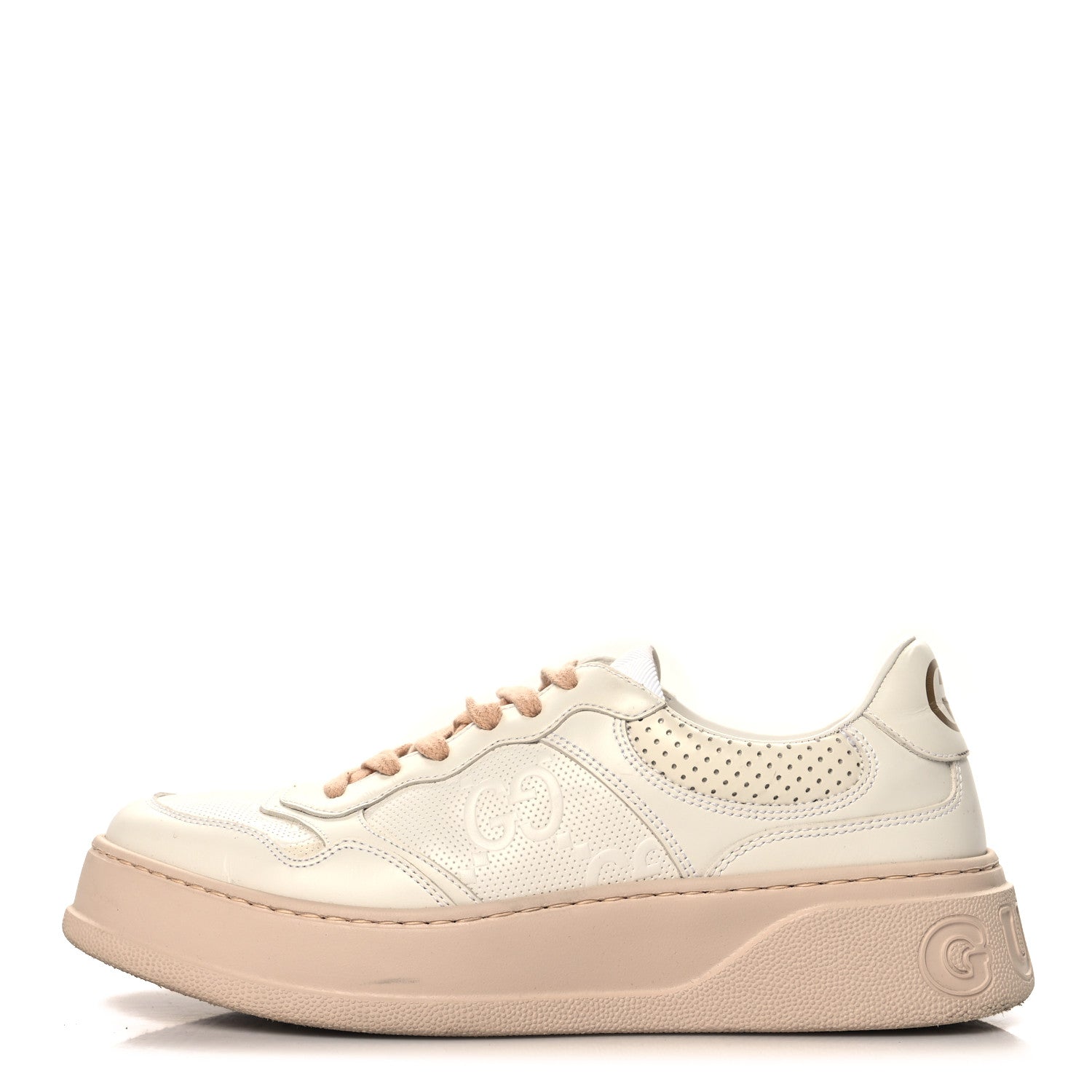 Calfskin GG Tennis Embossed Womens Platform 55mm Sneakers 40 White