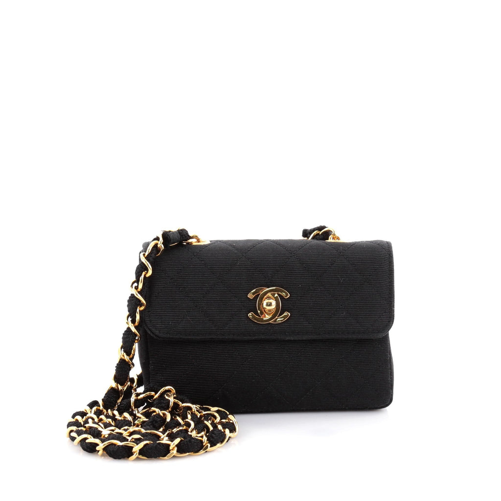 Vintage CC Chain Flap Bag Quilted Canvas Extra Mini