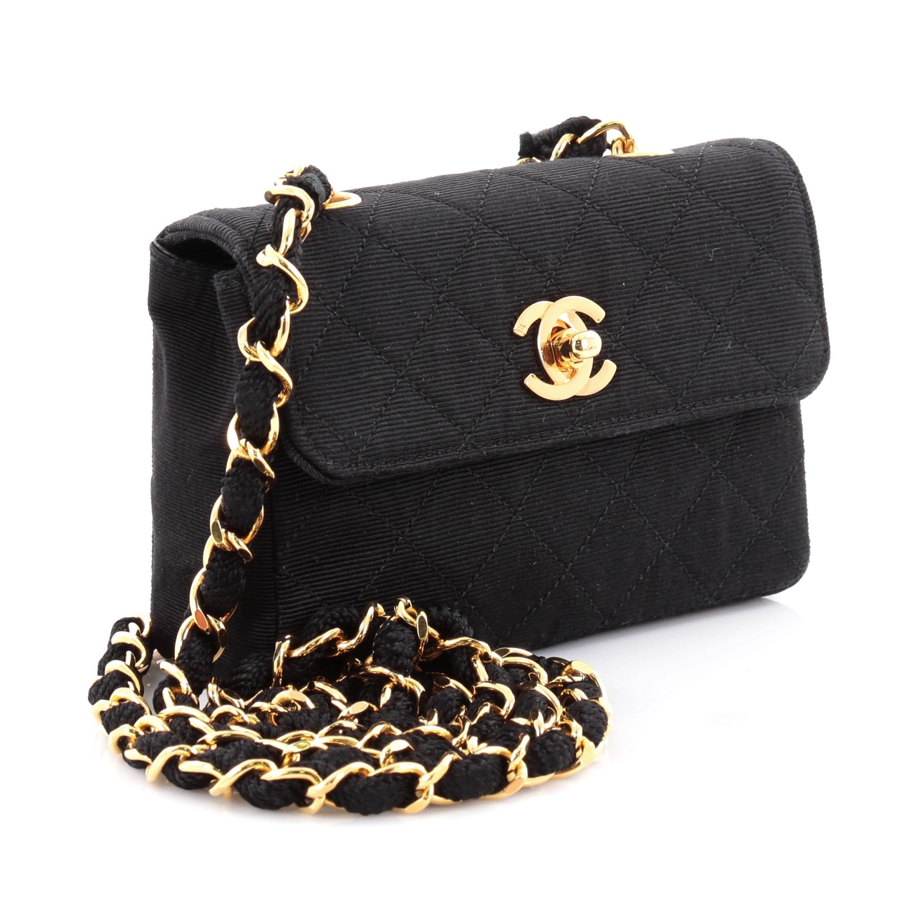Vintage CC Chain Flap Bag Quilted Canvas Extra Mini