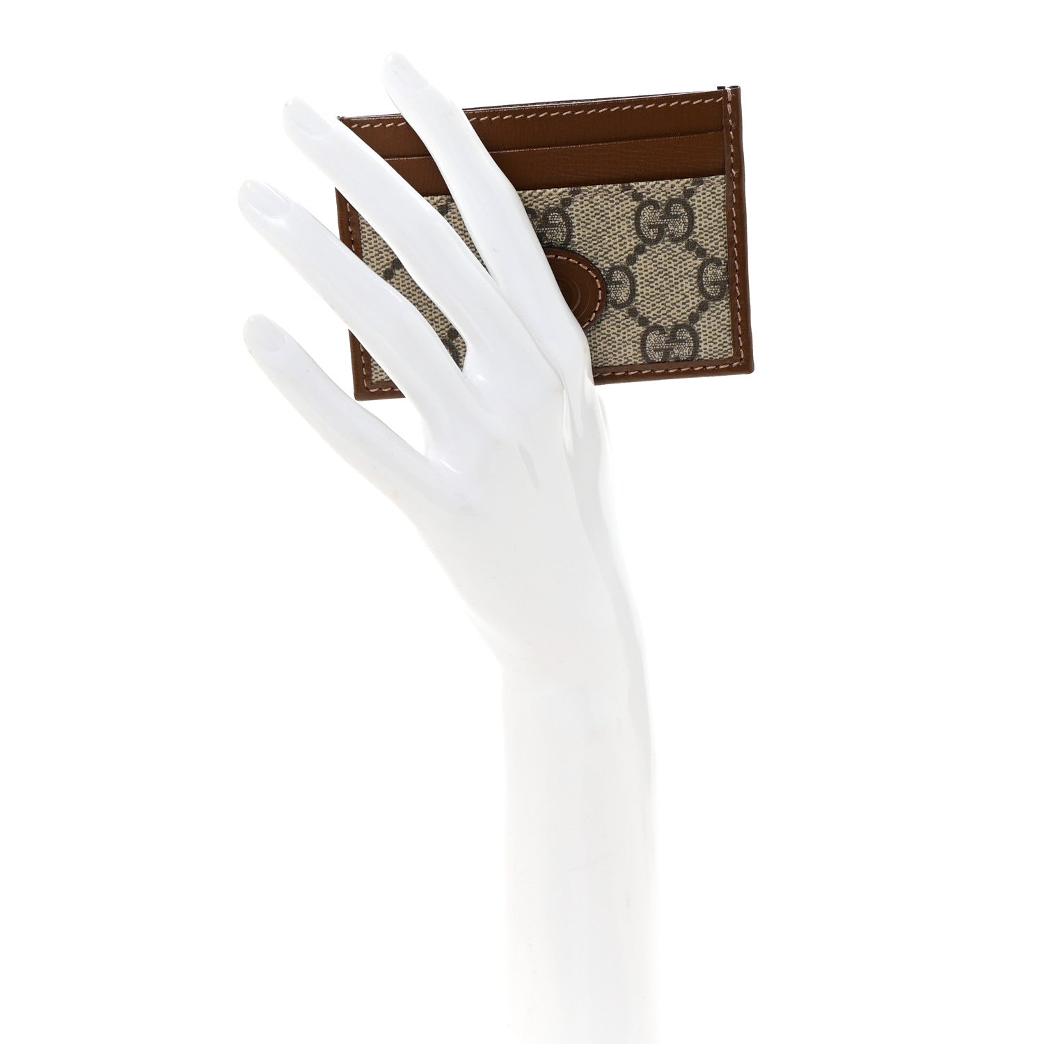 GG Supreme Monogram Azalea Calfskin Retro Interlocking G  Holder Beige Ebony Brown Sugar