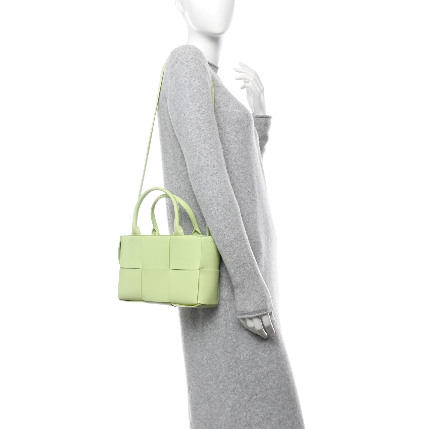 Grained Calfskin Maxi Intrecciato Mini Arco Tote Fennel