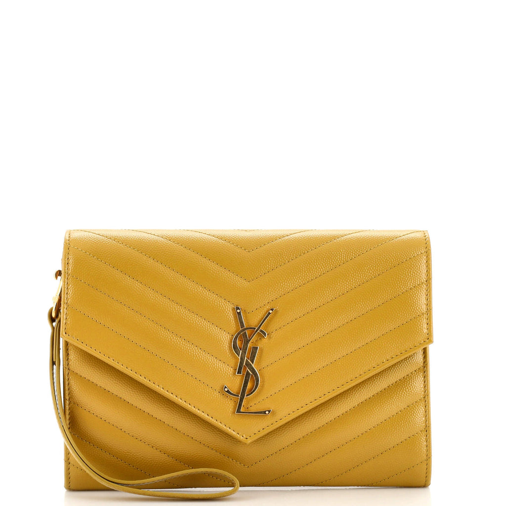 Classic Monogram Envelope Wristlet Clutch Matelasse Chevron Leather