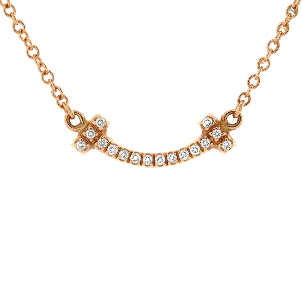 T Smile Pendant Necklace 18K Rose Gold with Diamonds Mini