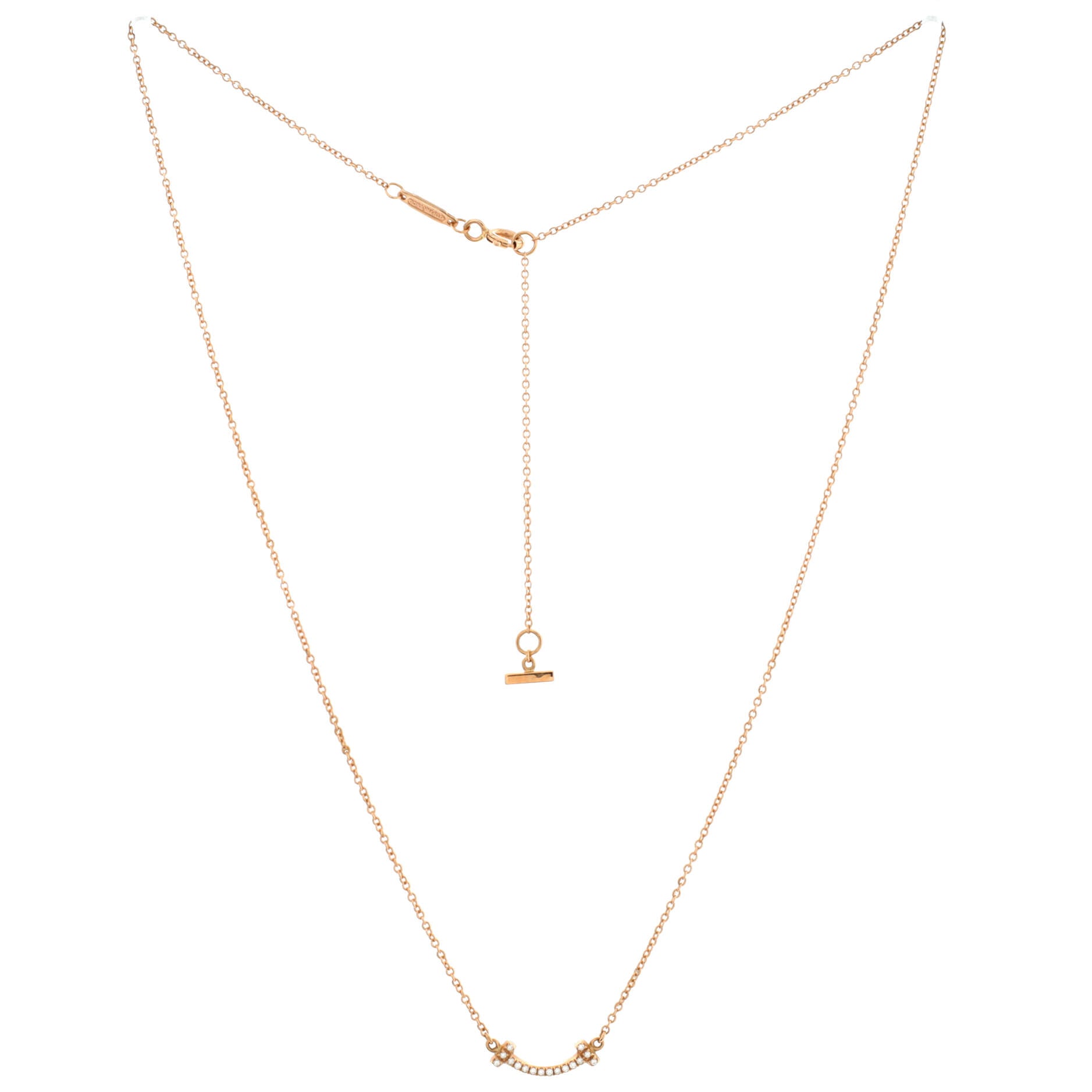 T Smile Pendant Necklace 18K Rose Gold with Diamonds Mini