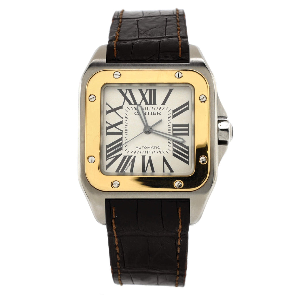 Santos 100 Automatic Watch Stainless Steel and Yellow Gold with Alligator 38